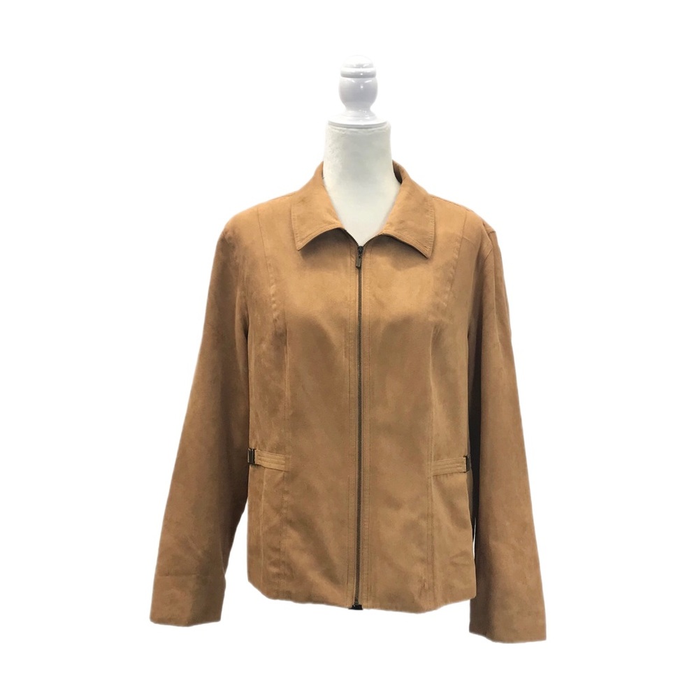 Studio Works Woman 14 Full Zip Brown Tan Faux Suede‎ Career Blazer Jacket